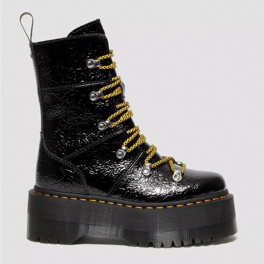 GHILANA MAX DISTRESSED PATENT LEATHER PLATFORM BOOTS NWOB